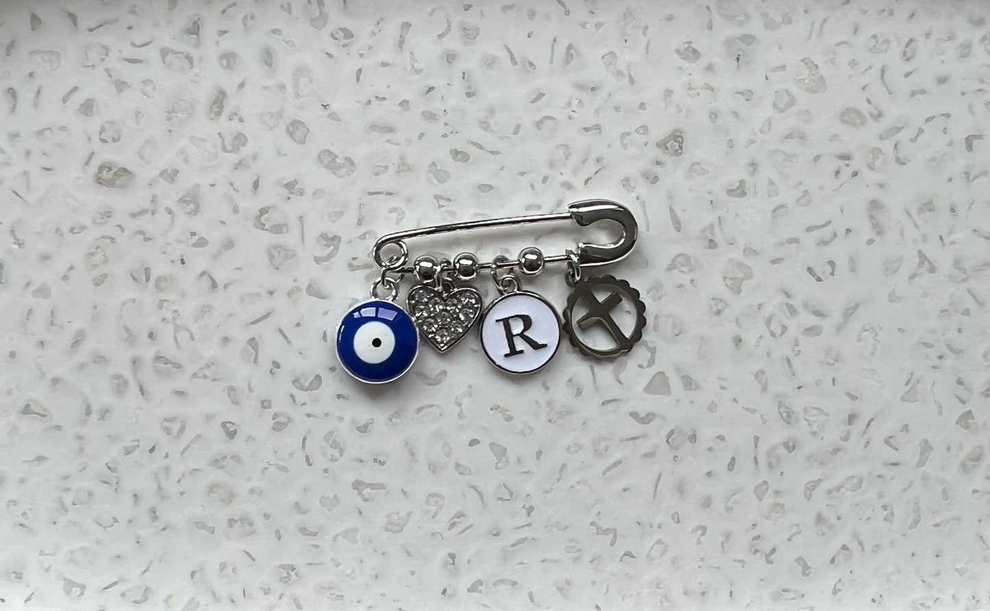 Silver Cross Evil Eye Pin